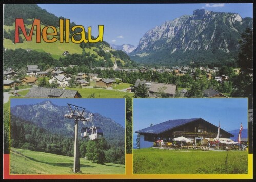 Mellau : [Mellau im Bregenzerwald gegen Kanisfluh, 2047 m, mit Bergbahn und Ross-Stelle, Vorarlberg, Österreich ...]