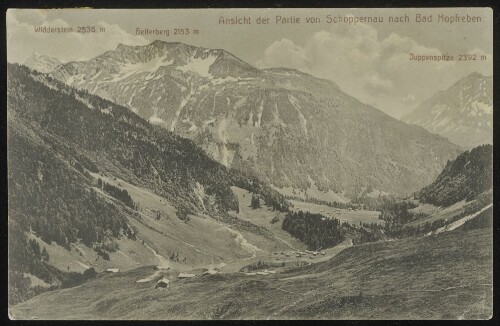 Ansicht der Partie von Schoppernau nach Bad Hopfreben : Widderstein 2536 m : Heiterberg 2153 m : Juppenspitze 2392 m