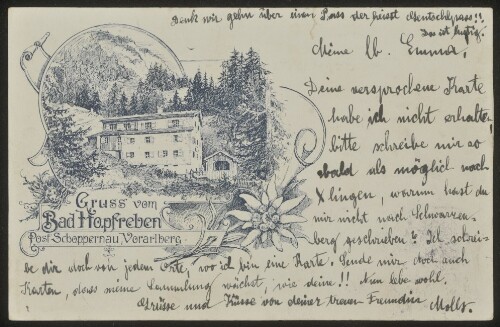 [Schoppernau] Gruss vom Bad Hopfreben Post Schoppernau, Vorarlberg : [Correspondenz-Karte An ... in ...]