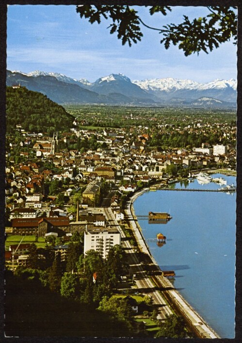 [Bregenz am Bodensee gegen Schweizer Berge] : [Berge, Wasser, Wälder, reine Luft ein Glück, daß es Vorarlberg gibt ...]