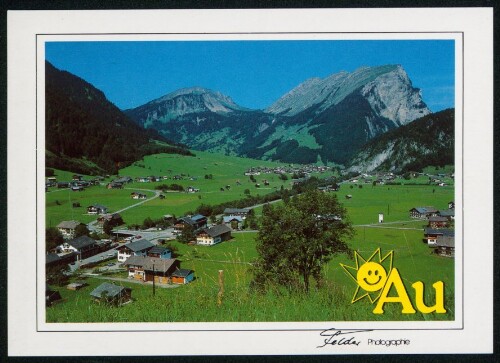 Au : [Au, 719 m, mit Klippern, 2066 m, und Kanisfluh, 2044 m Bregenzerwald, Österreich Auskunft: Verkehrsamt Au A-6883 Au Tel. 0 55 15/22 88 ...]