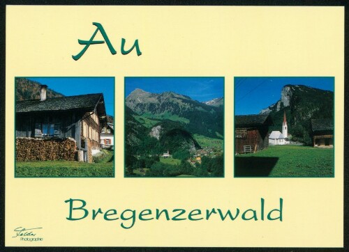 Au Bregenzerwald : [Au im Bregenzerwald, 719 m Bregenzerwälderhaus Au gegen Diedamskopf, 2090 m Pfarrkirche Au mit Mittagsfluh, 1657 m ...]