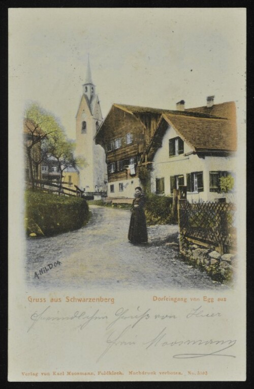 Gruss aus Schwarzenberg : Dorfeingang von Egg aus : [Correspondenz-Karte ...]