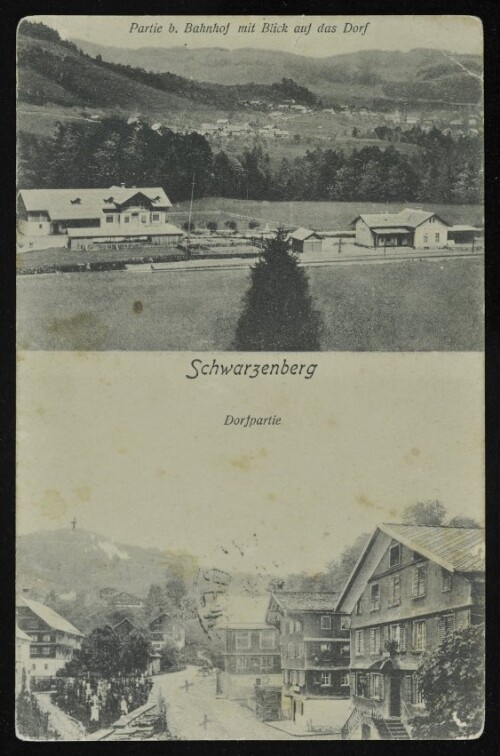 Schwarzenberg : Partie b. Bahnhof mit Blick auf das Dorf : Dorfpartie : [Correspondenz-Karte ...]