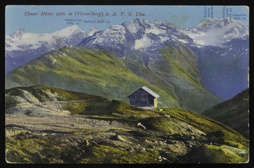 [Klösterle] Ulmer Hütte 2280 m (Vorarlberg) d. A. V. S. Ulm : Saumspitze (3034 m) : Seekopf (3063 m) ... ;