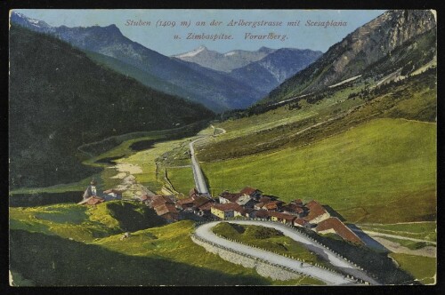 [Klösterle] Stuben (1409 m) an der Arlbergstrasse mit Scesaplana u. Zimbaspitze Vorarlberg