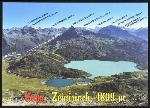 [Gaschurn Partenen] Kops, Zeinisjoch, 1809 m : Fluchthorn, 3399 m : Ballunspitze, 2671 m ... : [Stausee Kops, 1809 m, am Zeinisjoch gegen Silvretta-Berge Vorarlberg - Tirol, Österreich ...]