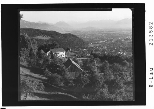 [Blick vom Gasthof Seibel bei Lochau auf Bregenz mit Rhätikon - Balfrieser Berge - Hoher Kasten]