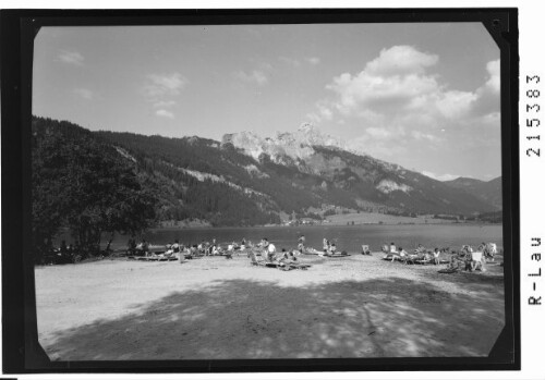 [Schwimmbad am Haldensee bei Haldensee im Tannheimertal mit Blick zur Roten Flüh und Kellenspitze]