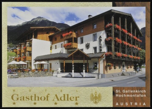Hotel Gasthof Adler St. Gallenkirch Hochmontafon Austria : [Hotel Gasthof Adler Fam. Boden A-6791 St. Gallenkirch im Hochmontafon, Vorarlberg Tel. **43 / 55 57 / 6 20 60 ...]