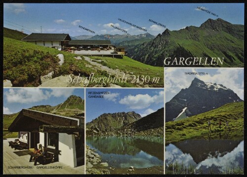 [St. Gallenkirch] Gargellen : Schafberghüsli 2130 m : Ritzenspitzen Gandasee ... : [Schafberghüsli, 2130 m, bei Gargellen im Montafon mit Gandasee und Madrisa, Vorarlberg, Österreich ...]