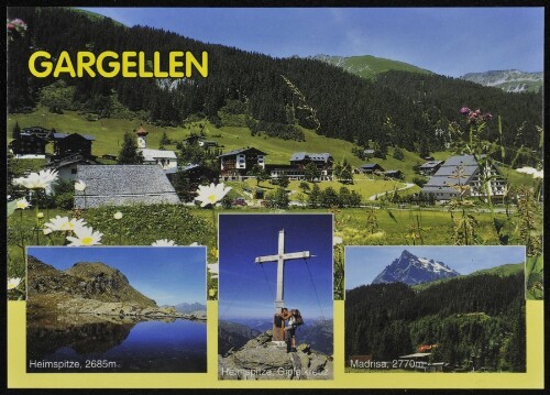[St. Gallenkirch] Gargellen : Heimspitze, 2685 m : Heimspitze, Gipfelkreuz : Madrisa, 2770 m : [Luftkurort Gargellen im Montafon mit Heimspitze, Madrisa und Schafberg-Bahn Vorarlberg, Österreich ...]