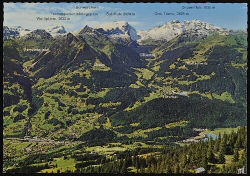 [Tschagguns] : Weißplatte, 2633 m : Sulzfluh, 2824 m : Drei Türme, 2828 m ... : [Tschagguns mit dem Rhätikon ...]
