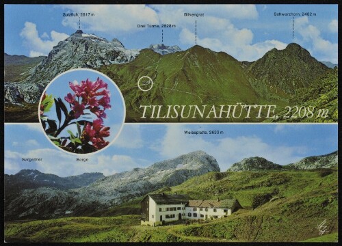 [Tschagguns] Tilisunahütte, 2208 m : Sulzfluh, 2817 m : Drei Türme, 2828 m ... : [Tilisuna-Hütte, 2208 m, im Rätikon, Montafon mit Weißplatte, 2633 m, Sulzfluh, 2817 m, Drei Türme, 2828 m, Bilkengrat und Schwarzhorn Vorarlberg, Österreich ...]