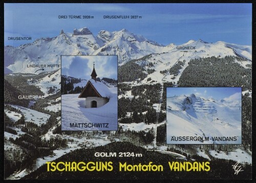 Tschagguns Montafon Vandans : Golm 2124 m ... : [Skigebiet Golm, 2124 m gegen Sulzfluh, Drei Türme und Drusenfluh bei Tschagguns und Vandans im Montafon Vorarlberg, Österreich ...]