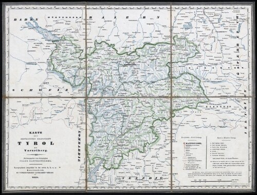 Karte der gefürsteten Grafschaft Tyrol mit Vorarlberg : typographisch ausgeführt in der ersten k.k. a. p. Kunstdruckerei