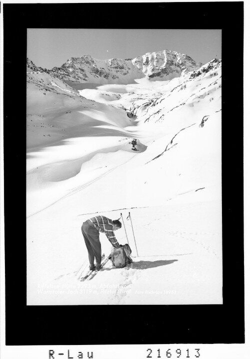 Riffelsee Hütte 2293 m, Abfahrt vom Wurmtaler Joch 3119 m, Pitztal / Tirol : [Tourenskigebiet bei der Riffelseehütte in Pitztal mit Wurmtaler Kopf]