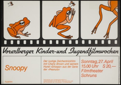 Vorarlberger Kinder- und Jugendfilmwochen : Snoopy : Farbfilm : der lustige Zeichentrickfilm mit Charly Brown und seinem Hund 