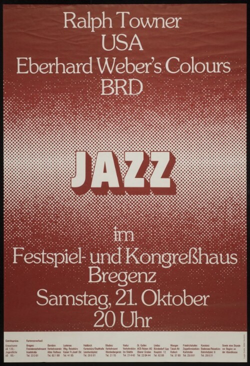 Jazz im Festspiel- und Kongreßhaus Bregenz : Ralph Towner (USA), Eberhard Weber's Colours (BRD)
