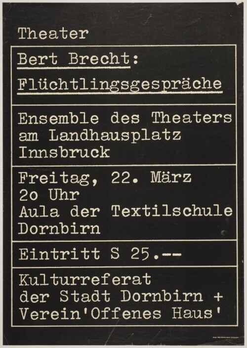 Theater : Bert Brecht: Flüchtlingsgespräche : Ensemble des Theaters am Landhausplatz Innsbruck