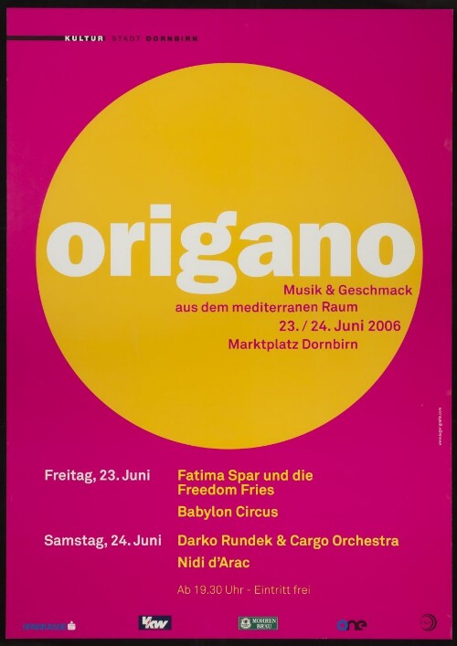 Origano : Musik & Geschmack aus dem mediterranen Raum : Kultur Stadt Dornbirn