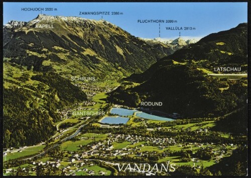 Vandans : Hochjoch 2520 m : Zamangspitze 2386 m : Fluchthorn 3399 m : Vallüla 2318 m ... : [Vandans im Montafon gegen Staubecken Rodund, Latschau, Hochjoch und Vallüla Vorarlberg, Österreich ...]