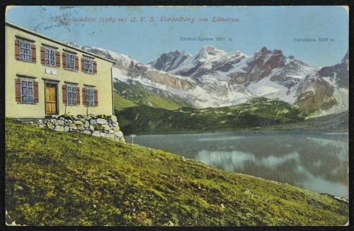 [Vandans] Douglashütte (1969 m) A. V. S. Vorarlberg am Lünersee : Kircheli-Spitzen 2557 m : Cavelljoch 2239 m