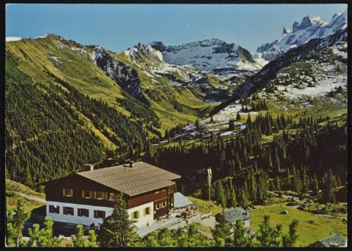 [Vandans] : [Heinrich-Hueter-Hütte, 1764 m im Rätikon mit Drei Türme, 2828 m und Drusenfluh Montafon, Vorarlberg, Österreich ...]