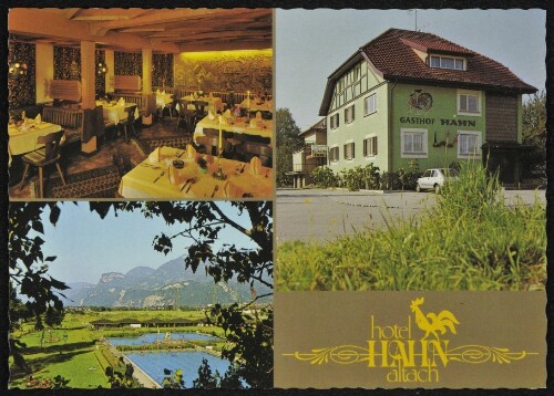 hotel Hahn altach : [Hotel Hahn Familie Hahn A-6844 Altach, Vorarlberg, Österr. Telefon (0 55 76) 20 97 Speiserestaurant, Café, Großparkplatz. Zimmer und Appartements mit Balkon, Durchwahltelefon ...]