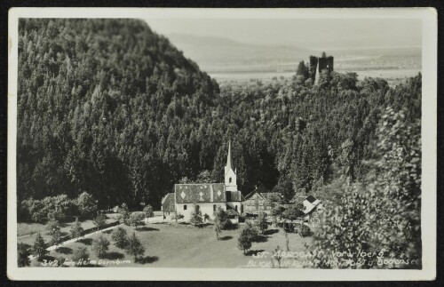 [Götzis] St. Arbogast, Vorarlberg : Blick auf Ruine Montfort u. Bodensee