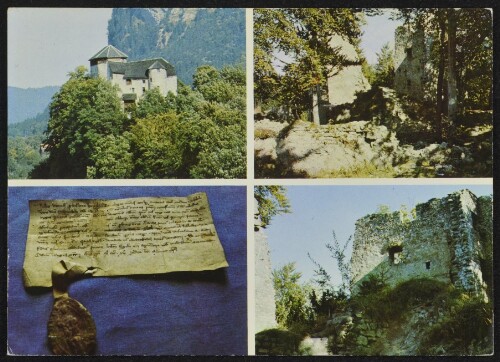 [Hohenems] : [Hohenems - Vorarlberg - Austria oben links: Burg Glopper : unten links: Älteste Urkunde des Palastarchives (1315) : rechts: Ruine Altems ...]