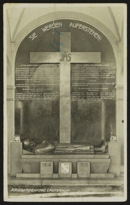 Kriegerdenkmal Lauterach : [Kriegerdenkmal Lauterach. (Entwurf u. Ausführung: Gottfr. Bechtold, Bildhauer, Franz Plunder, akad. Bildhauer, Bregenz) ...]