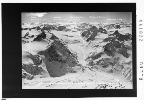 Abfahrt von der Hochstubaihütte 3173 m zur Amberger Hütte Stubaier Alpen : [Blick vom Schrankogel zur Wilden Leck und in die Ötztaler Alpen mit Wildspitze]
