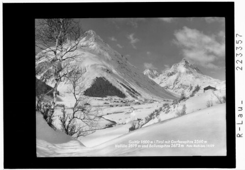 Galtür 1600 m in Tirol mit Gorfenspitze 2560 m und Ballunspitze 2673 m