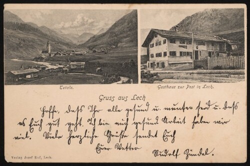 Gruss aus Lech : Totale : Gasthaus zur Post in Lech : [Correspondenz-Karte An ... in ...]