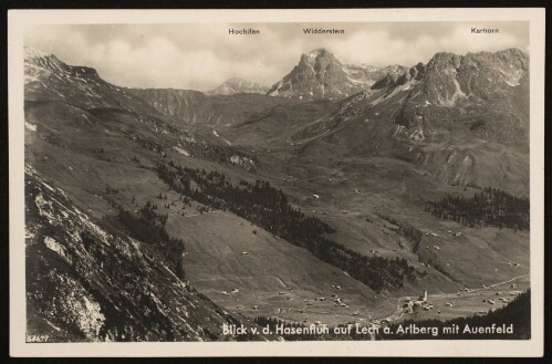 Blick v. d. Hasenfluh auf Lech a. Arlberg mit Auenfeld : Hochifen : Widderstein : Karhorn