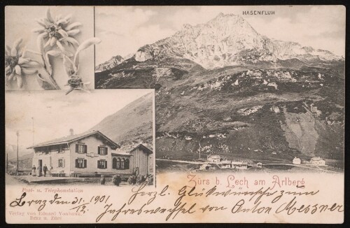 Zürs b. Lech am Arlberg : 1784 m : Hasenfluh : Post- u. Telephonstation : [Correspondenz-Karte ...]