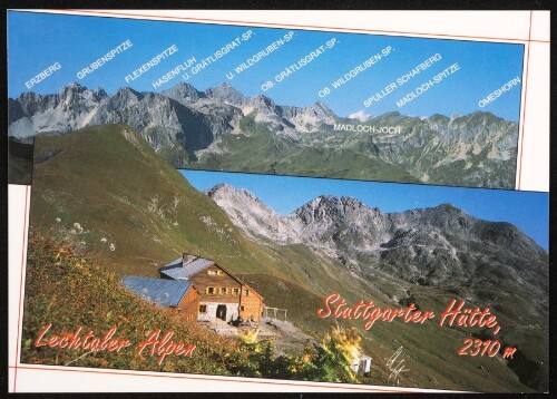 [Lech Zürs] Stuttgarter Hütte, 2310 m Lechtaler Alpen ... : [Stuttgarter Hütte, 2310 m, Lechtaler Alpen gegen Trittwangkopf und Rauher Kopf, Panorama der Zürser Berge Vorarlberg, Österreich ...]