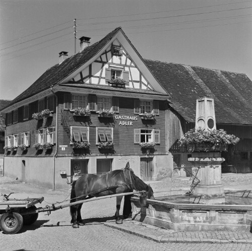 Dornbirn - Hatlerdorf, Dorfplatz, Gasthof Adler, Hatler Brunnen