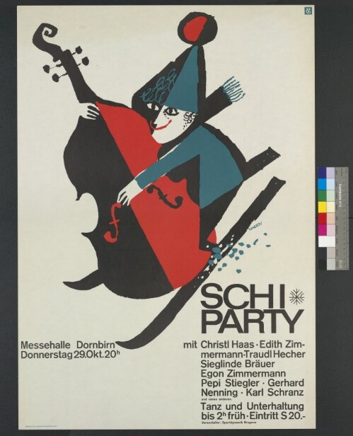 Ankündigungsplakat für Schi-Party in der Messehalle Dornbirn