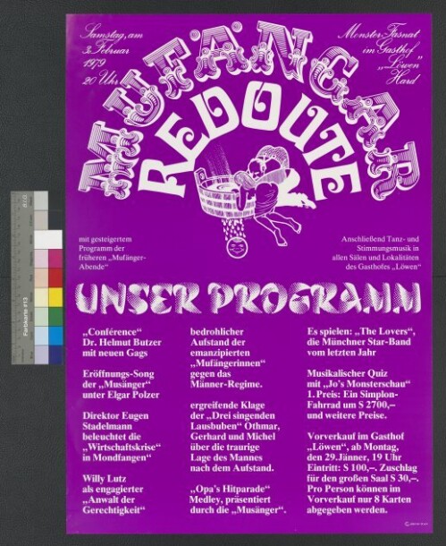 Veranstaltungsplakat für Faschingsball in Hard 1979