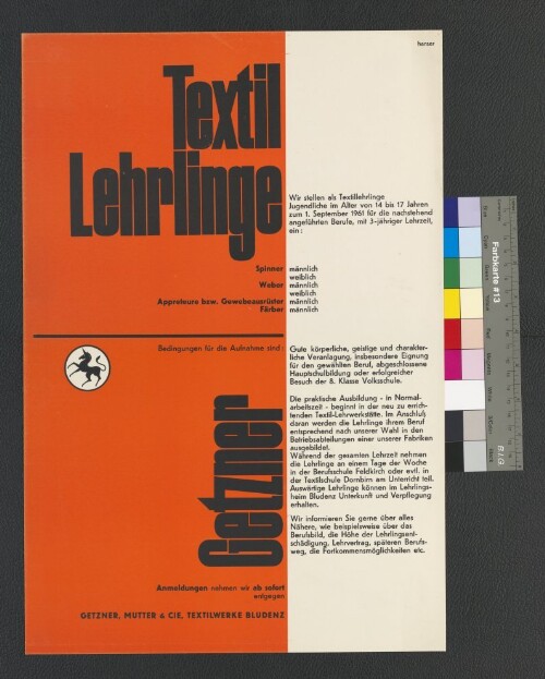 Plakat 'Textil-Lehrlinge' der Firma Getzner 1961