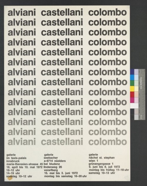 Ausstellungsplakat alviani-castellani-colombo 1972