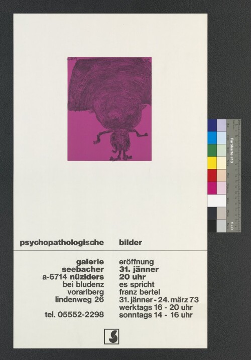 Ausstellungsplakat 'Psychopathologische Bilder' in der Galerie Seebacher 1973