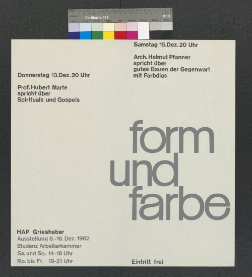 Ausstellungsplakat Form und Farbe HAP Grieshaber, Bludenz 1962
