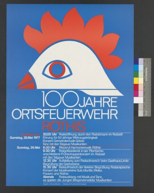 Veranstaltungsplakat für Jubiläum 100 Jahre Ortsfeuerwehr Röthis 1977