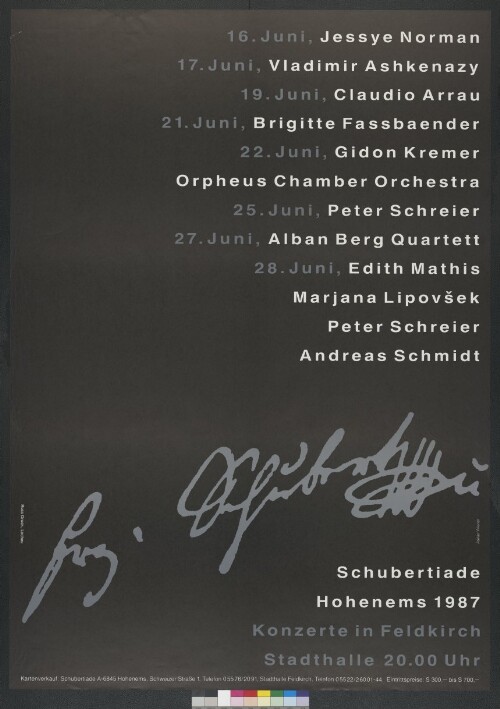 Plakat für Konzert der Schubertiade Hohenems 1987