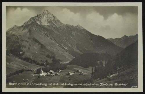 Warth (1500 m i. Vorarlberg mit Blick auf Holzgauerhaus-Lechleiten (Tirol) und Biberkopf