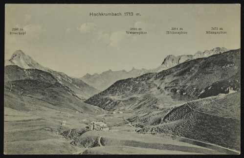 [Warth] Hochkrumbach 1713 m. : Biberkopf 2596 m ; Wetterspitze 2898 m ; Höllenspitze 2364 m ; Mittagspitze 2475 m ; [Postkarte ...]