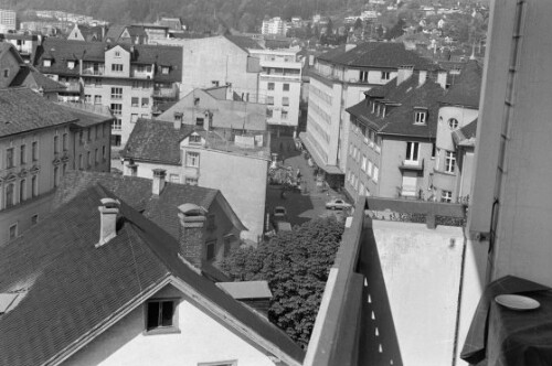 Blick vom Hochhaus in die Innenstadt von Bregenz